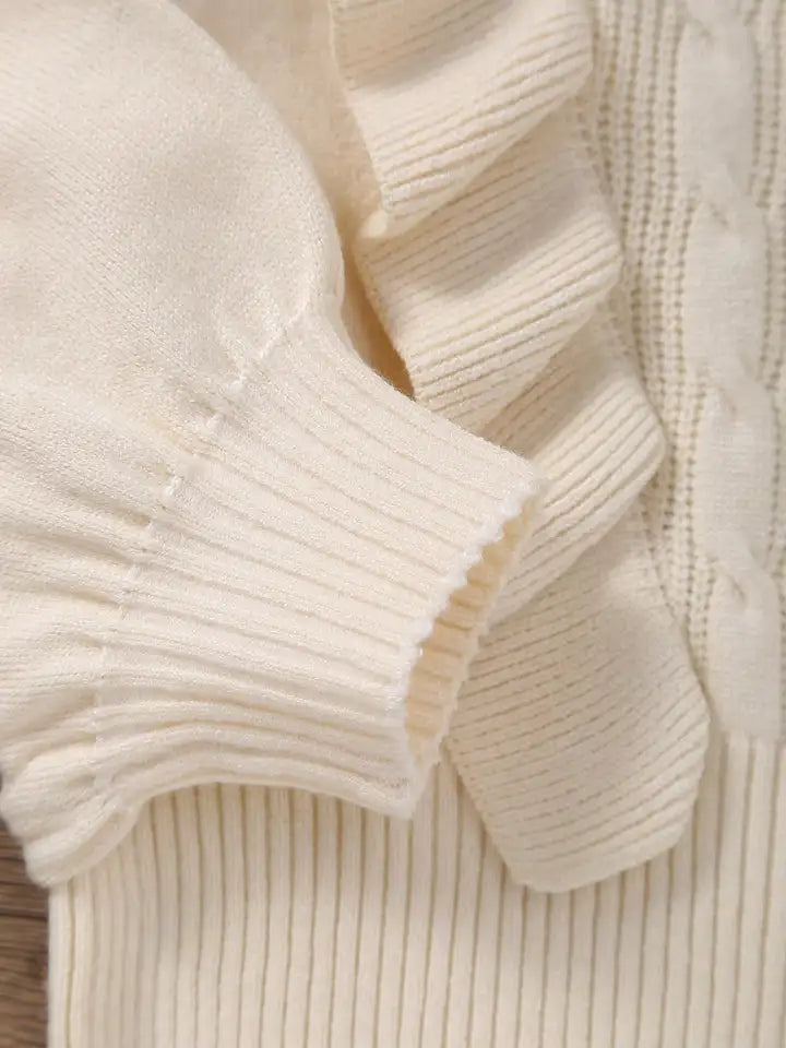 Girls' Exquisite Ruffle Design Round Neck Drop Shoulder Long Sleeve Knitted Sweater Pullover