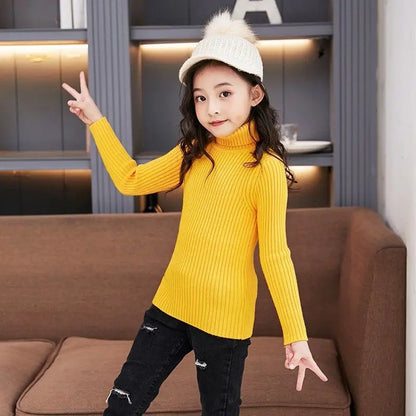 Fashion Baby Girls Winter Turtleneck Knitted Sweaters Clothes Autumn Children Boys Pullover Kids Knitwear Versatile
