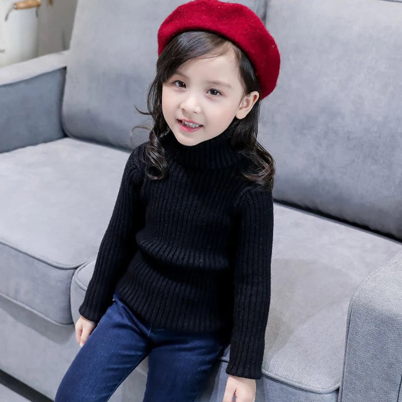 Fashion Baby Girls Winter Turtleneck Knitted Sweaters Clothes Autumn Children Boys Pullover Kids Knitwear Versatile