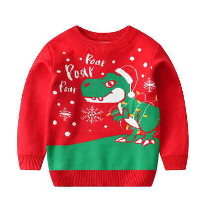 Cute style Christmas dinosaur sweater knitted pullover suitable for boys and children, suitable for festivals, daily life, sprin