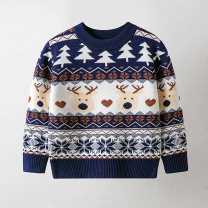 Christmas Sweaters Children Autumn Winter Warm Pullover Baby Cartoon Knitted Sweaters Kids Clothes 2-6 Year Boy Girl Xmas Jumper