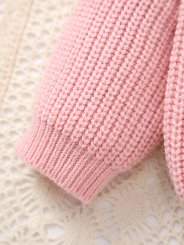 Baby Girl Knitted Round Neck Sweater with Letter Big Sister and Flower Embroidery, Fresh and Versatile, Ins Hot-Selling Top