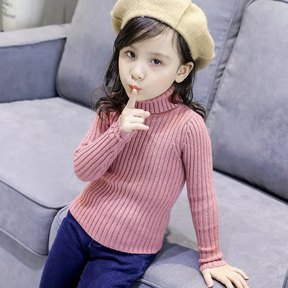 Fashion Baby Girls Winter Turtleneck Knitted Sweaters Clothes Autumn Children Boys Pullover Kids Knitwear Versatile