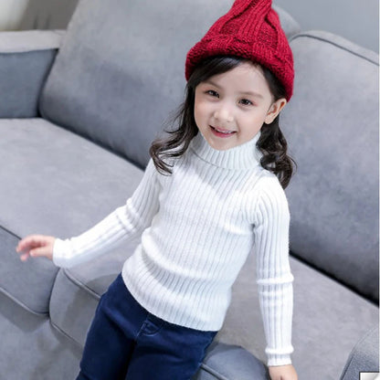 Fashion Baby Girls Winter Turtleneck Knitted Sweaters Clothes Autumn Children Boys Pullover Kids Knitwear Versatile